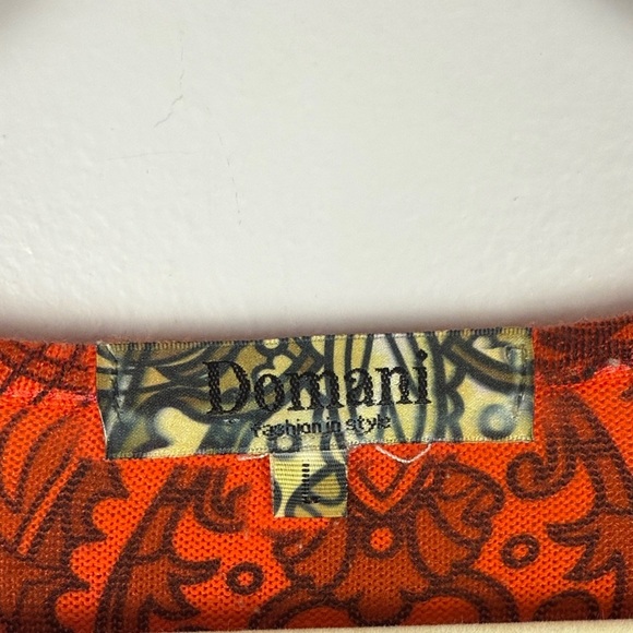 Domani Casual Stylish Cotton Blend Orange & Black Mandala Inspired Boho Top L - Picture 7 of 11